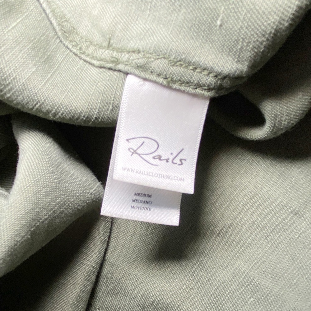Rails Linen Marcel Sage with Stars Shirt Jacket Long Sleeve Button Down Green - Picture 9 of 16
